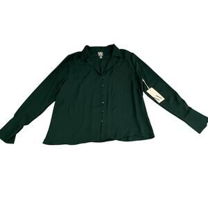 Button Down Semi Sheer Dark GreenWomen's Blouse Size M NWT
